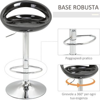 Set di 2 Sgabelli da Bar Alti, Girevoli a 360°, Con Schienale e Poggiapiedi, Altezza Regolabile, Base in Acciaio, per Cucina e Soggiorno, 46X41X76-96Cm, Nero