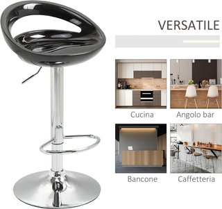 Set di 2 Sgabelli da Bar Alti, Girevoli a 360°, Con Schienale e Poggiapiedi, Altezza Regolabile, Base in Acciaio, per Cucina e Soggiorno, 46X41X76-96Cm, Nero