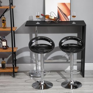 Set di 2 Sgabelli da Bar Alti, Girevoli a 360°, Con Schienale e Poggiapiedi, Altezza Regolabile, Base in Acciaio, per Cucina e Soggiorno, 46X41X76-96Cm, Nero