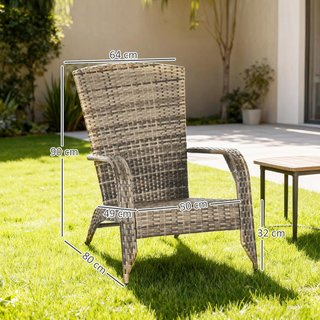Sedia da Giardino Adironrack con Braccioli e Cuscini, Sedia in Rattan e Acciaio per Interni ed Esterni, 64X80X90 Cm, Grigio Scuro
