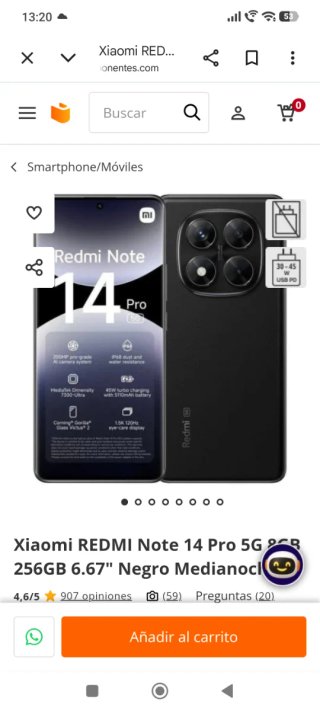 Xiaomi Redmi Note 14 Pro 5G 256GB Negro