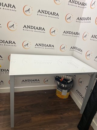 Mesa blanca patas grises