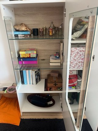 Mueble salón blanco brillo vitrina + TV
