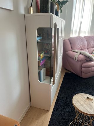 Mueble salón blanco brillo vitrina + TV