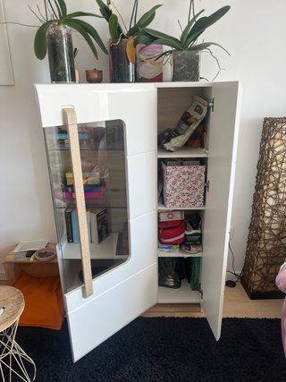 Mueble salón blanco brillo vitrina + TV