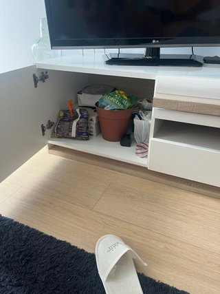 Mueble salón blanco brillo vitrina + TV