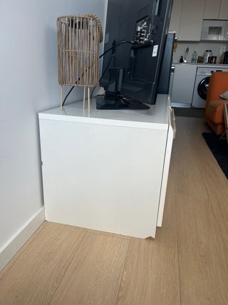 Mueble salón blanco brillo vitrina + TV