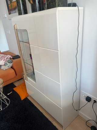 Mueble salón blanco brillo vitrina + TV