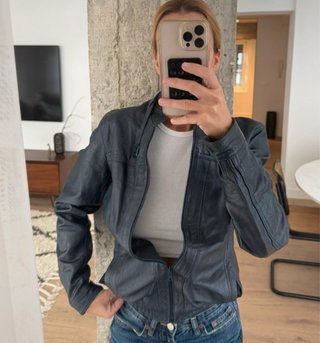 Chaqueta Piel Biker Azul Cazadora