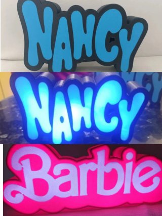 Logos NANCY y BARBIE. Uno sin luz y dos con luz.