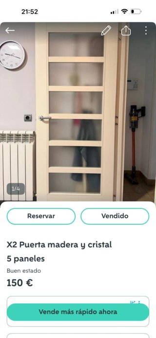 Puerta madera y cristal 5 paneles