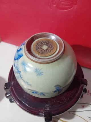 Cuenco antiguo porcelana pájaros azul
