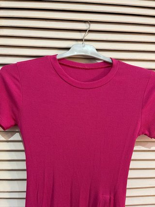 Vestido midi rosa canalé manga corta Talla S M