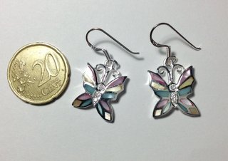 Pendientes Plata Ley 925 Mariposa Nácar Cristal