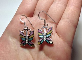 Pendientes Plata Ley 925 Mariposa Nácar Cristal