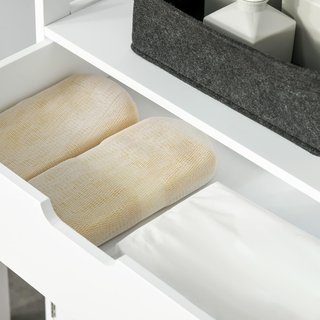 Mueble de Baño con Estantes, Armario y Cajón, Mueble de Baño Multiusos de Madera, Blanco, 60X33X122.5Cm