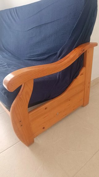 Sofá Cama 3 Plazas Madera y Tela