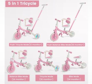 Triciclo infantil rosa con manillar