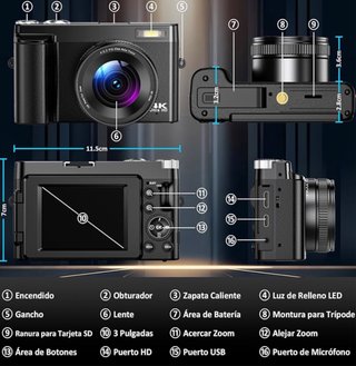 SIN ABRIR Cámara Digital con WiFi 4K 64MP