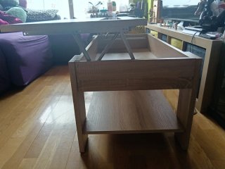 Mesa elevable madera y cristal