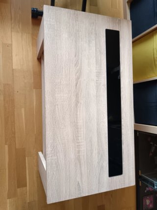 Mesa elevable madera y cristal