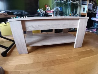 Mesa elevable madera y cristal