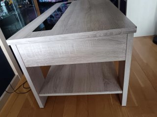 Mesa elevable madera y cristal
