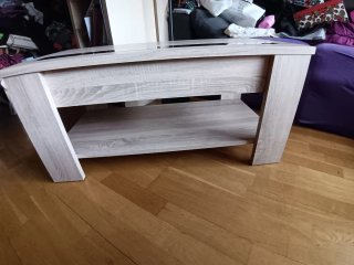 Mesa elevable madera y cristal