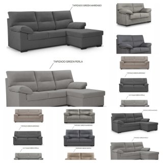 Divano 3+2 posti in tessuto beige e grigio