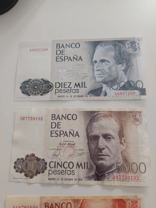 Billetes de España: 10000, 5000, 2000, 1000, 500 P