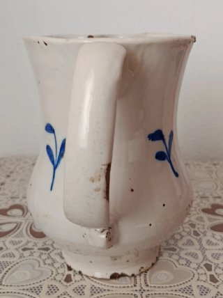 Jarra cerámica antigua flores pintadas. Siglo XIX