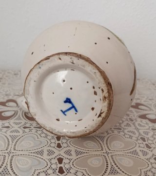 Jarra cerámica antigua flores pintadas. Siglo XIX