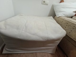 Puff Cama Plegable Beige/Blanco