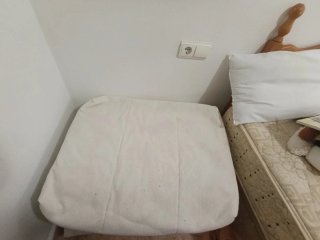 Puff Cama Plegable Beige/Blanco
