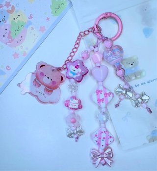 Portachiavi Orso Rosa e Cuori