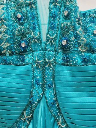 Vestido largo fiesta azul verdoso
