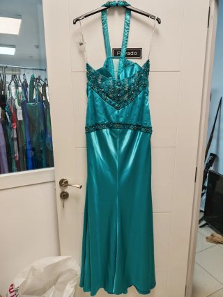 Vestido largo fiesta azul verdoso