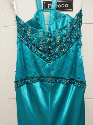 Vestido largo fiesta azul verdoso