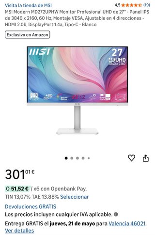 Monitor 27” 4K msi