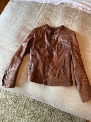 Chaqueta de piel marrón mujer