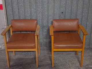 2 sillas/Butacas Vintage Madera y Piel Mid-century