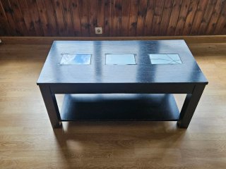 Mesa de centro madera negra con cristal