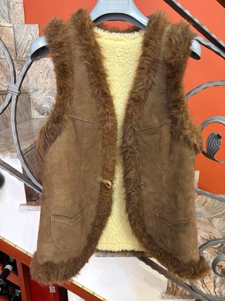 Smanicato Gilet donna pelle scamosciata vintage