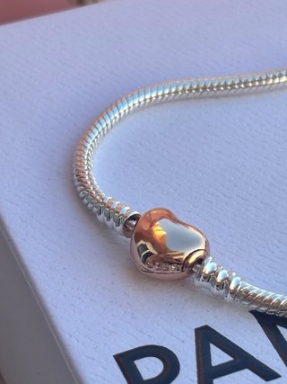 Pulsera Pandora Corazón Oro Rosa y Plata 21 cm