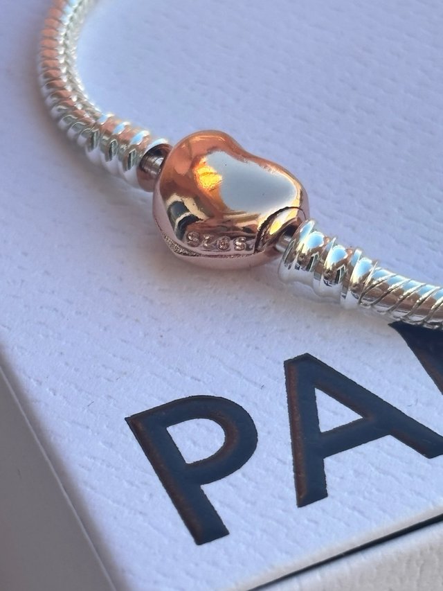 Pulsera Pandora Corazón Oro Rosa y Plata 21 cm