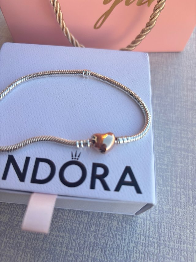 Pulsera Pandora Corazón Oro Rosa y Plata 21 cm