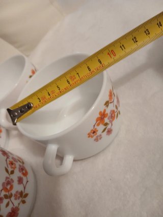 4 Tazze Arcopal France Milk Glass Fiori Anni '70