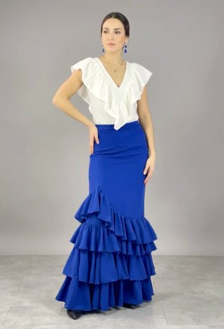 Falda larga volantes azul rey