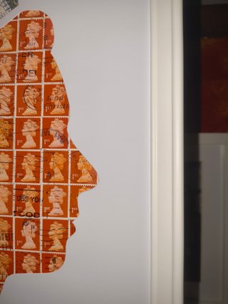 Elisabetta II Quadro Vintage con veri francobolli