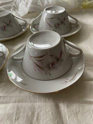 6 Tazze Brodo/Colazione Porcellana Oro Bianco